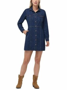 Frye Dark Blue Denim Long-Sleeve Shirt Dress